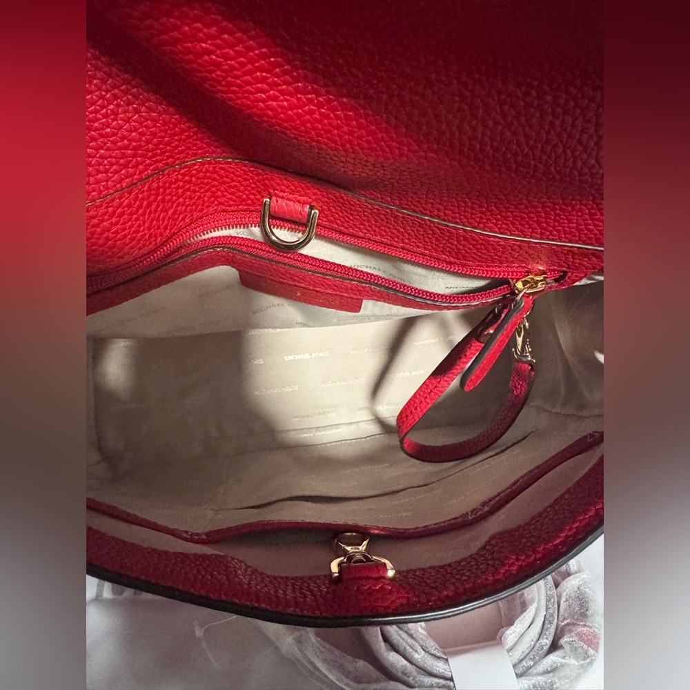 MICHAEL KORS red Bristol Medium Studded Leather Satchel crossbody bag - Picture 10 of 11